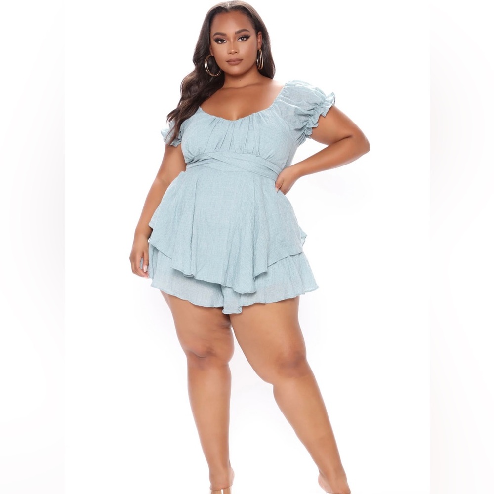 Amelia Off Shoulder Romper - Slate Blue